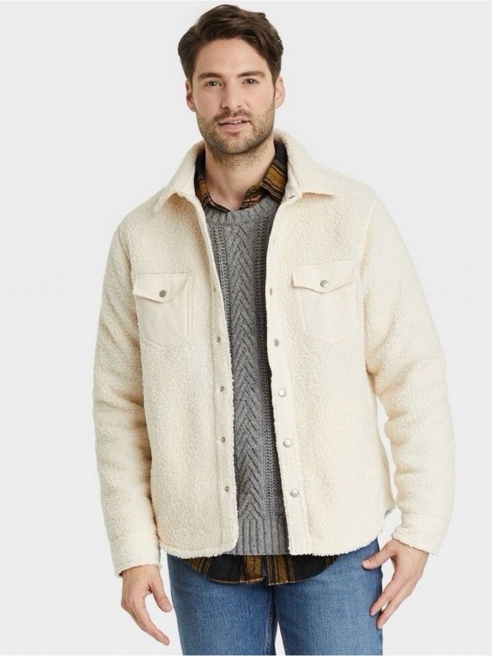 NWT Men’s Goodfellow & Co Lot of 2 Forest Green Cream Sherpa Shacket Jacket XXL